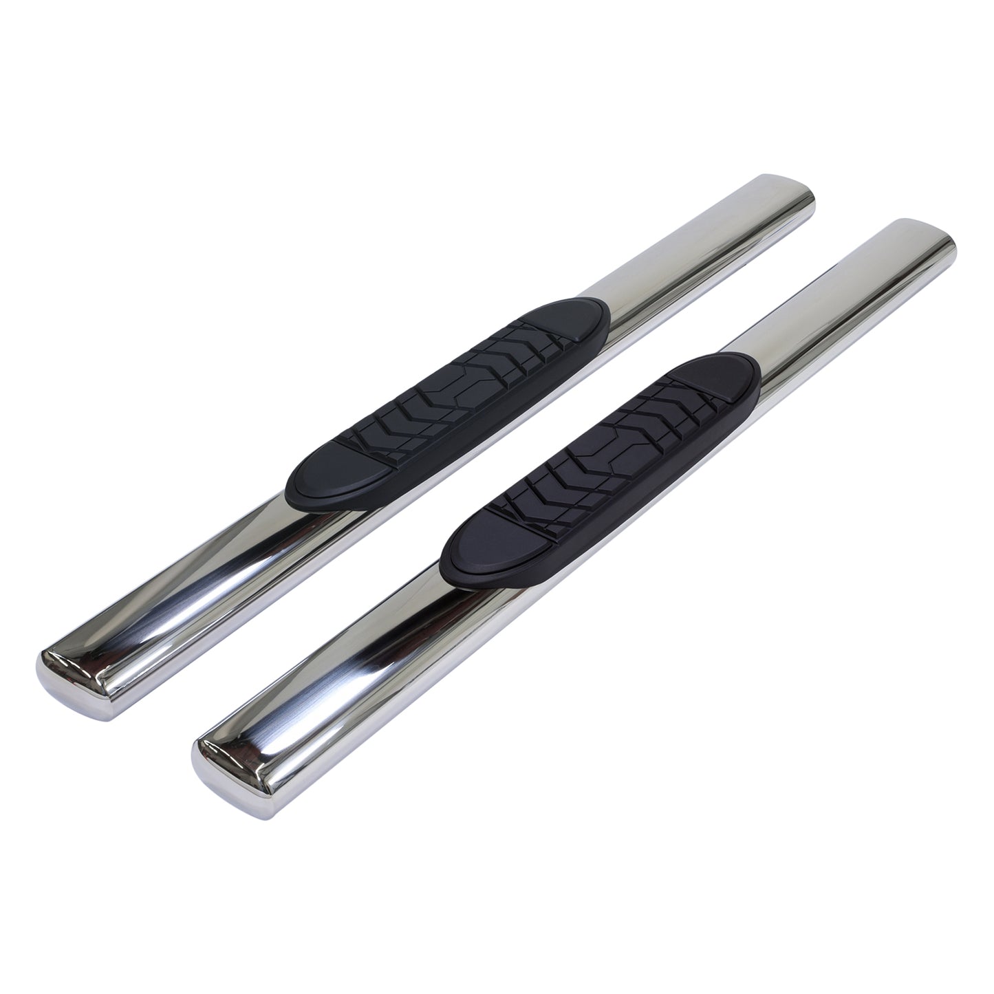 TrailFX 5" Oval Straight Step Nerf Bars W/ Step Pads Polished Stainless Steel For Ford F-150 - A7029S