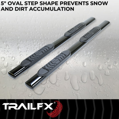TrailFX 5" Oval Straight Step Nerf Bars W/ Step Pads Black For Ford - A7042B