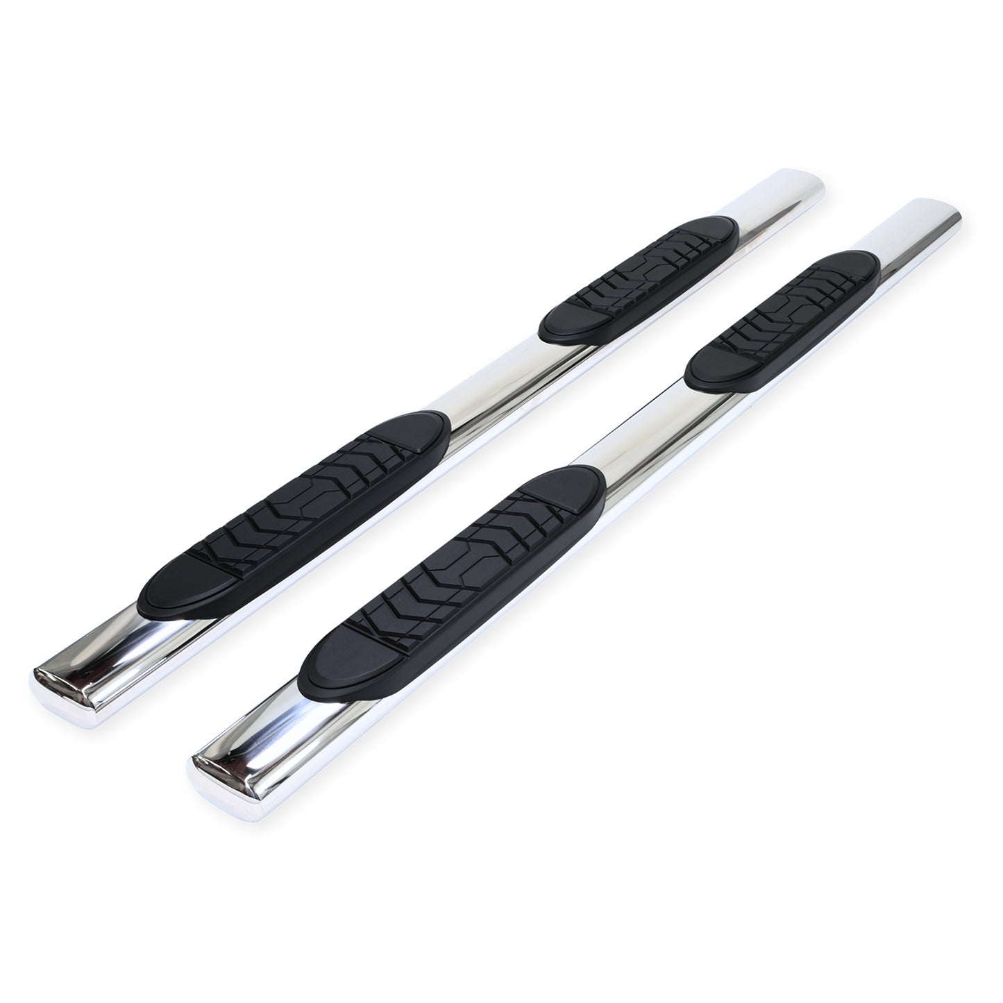 TrailFX 5" Oval Straight Step Nerf Bars W/ Step Pads Polished Stainless Steel For GM Colorado/Canyon - A7052S