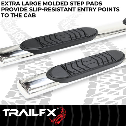 TrailFX 5" Oval Straight Step Nerf Bars W/ Step Pads Polished Stainless Steel For GM Colorado/Canyon - A7052S