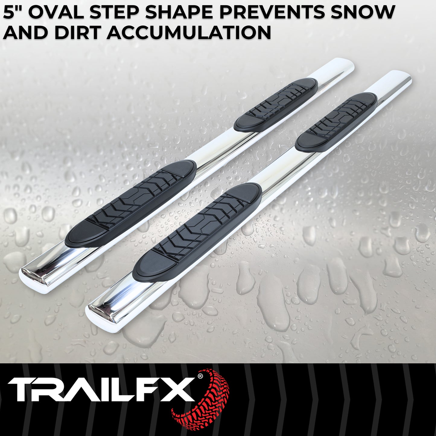 TrailFX 5" Oval Straight Step Nerf Bars W/ Step Pads Polished Stainless Steel For GM Colorado/Canyon - A7052S
