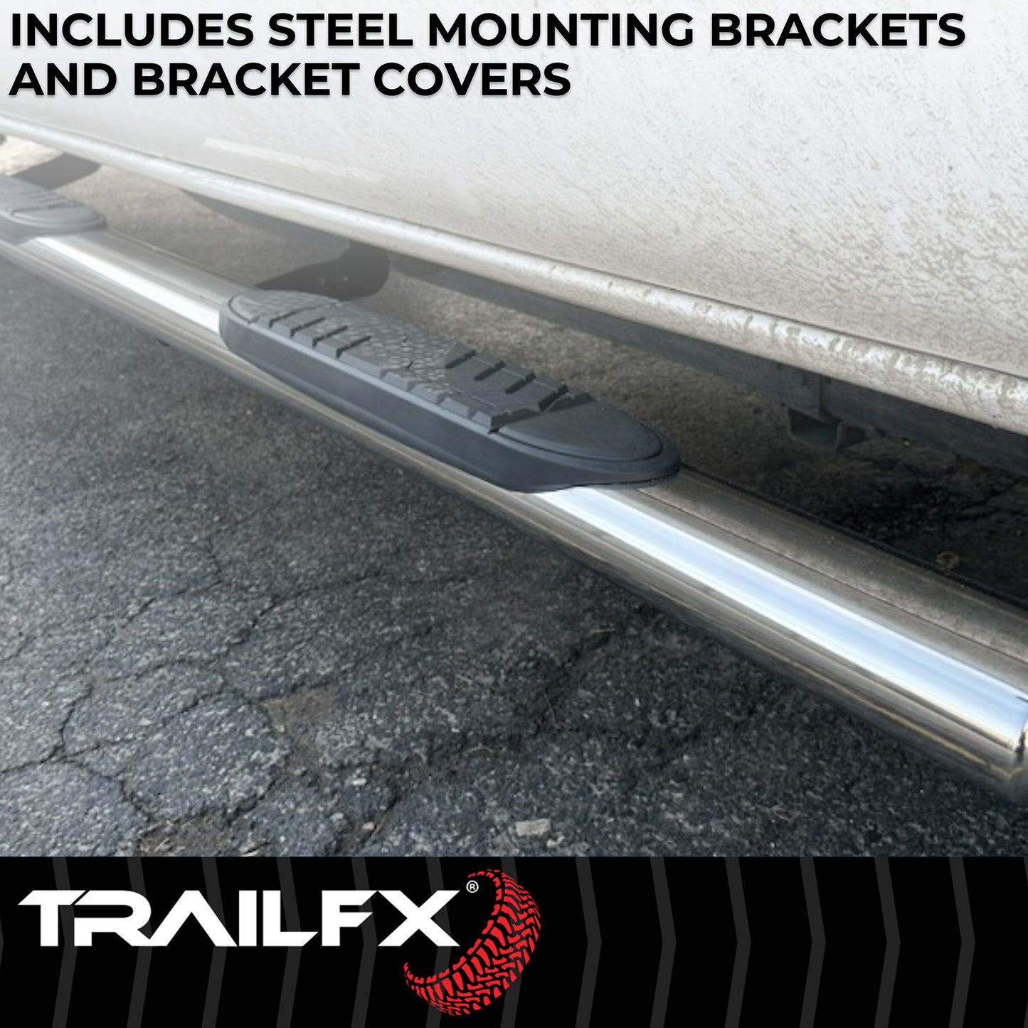 TrailFX 5" Oval Straight Step Nerf Bars W/ Step Pads Polished Stainless Steel For GM Colorado/Canyon - A7052S