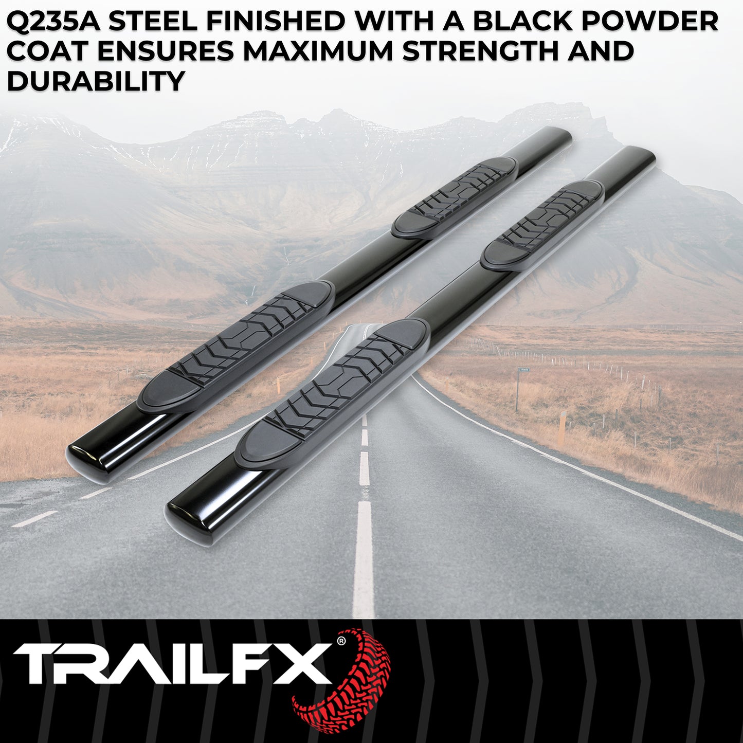 TrailFX 5" Oval Straight Step Nerf Bars W/ Step Pads Black For Ram 1500/1500 Classic - A7056B