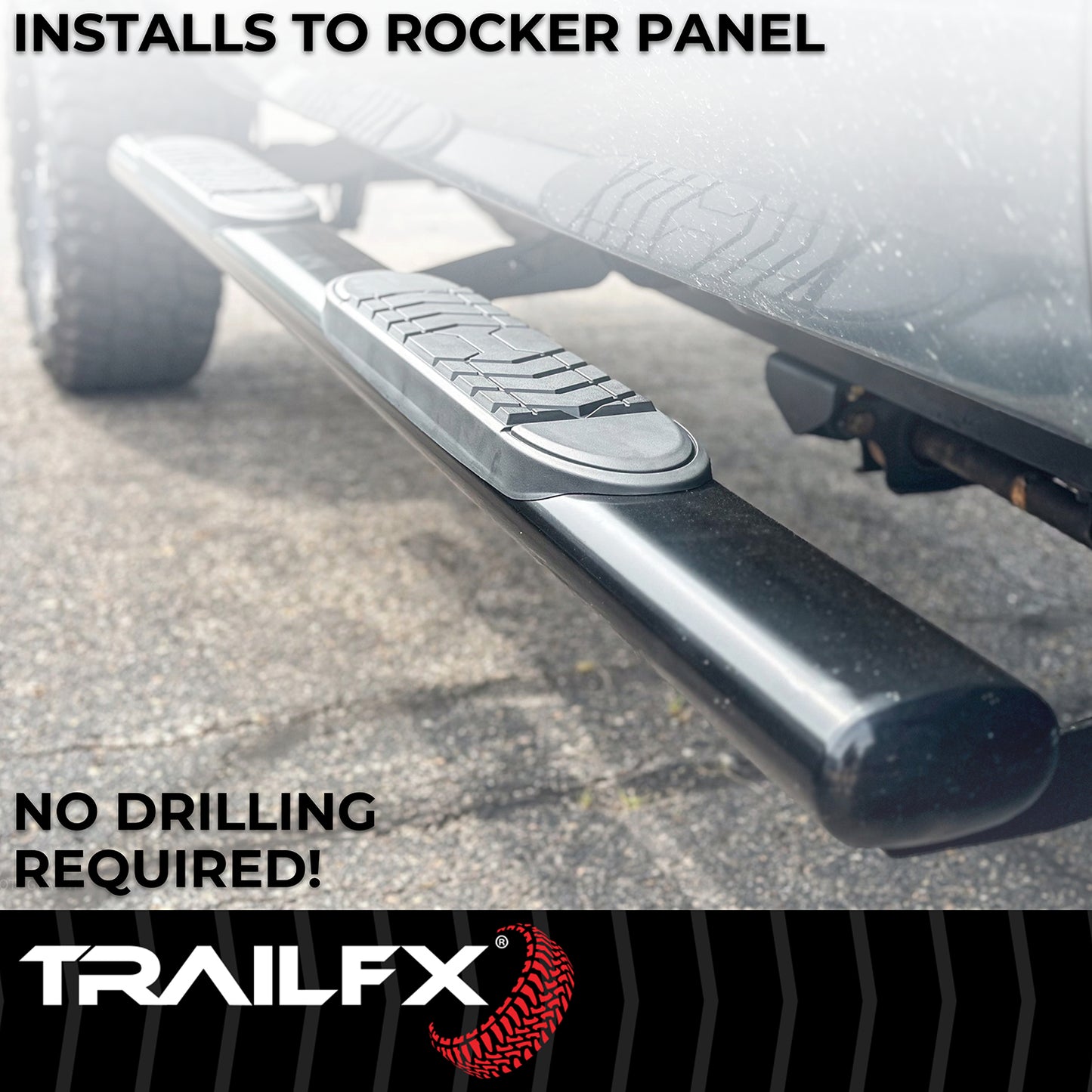 TrailFX 5" Oval Bent Step Nerf Bars W/ Step Pads Black For Chevrolet/GMC - A7064B