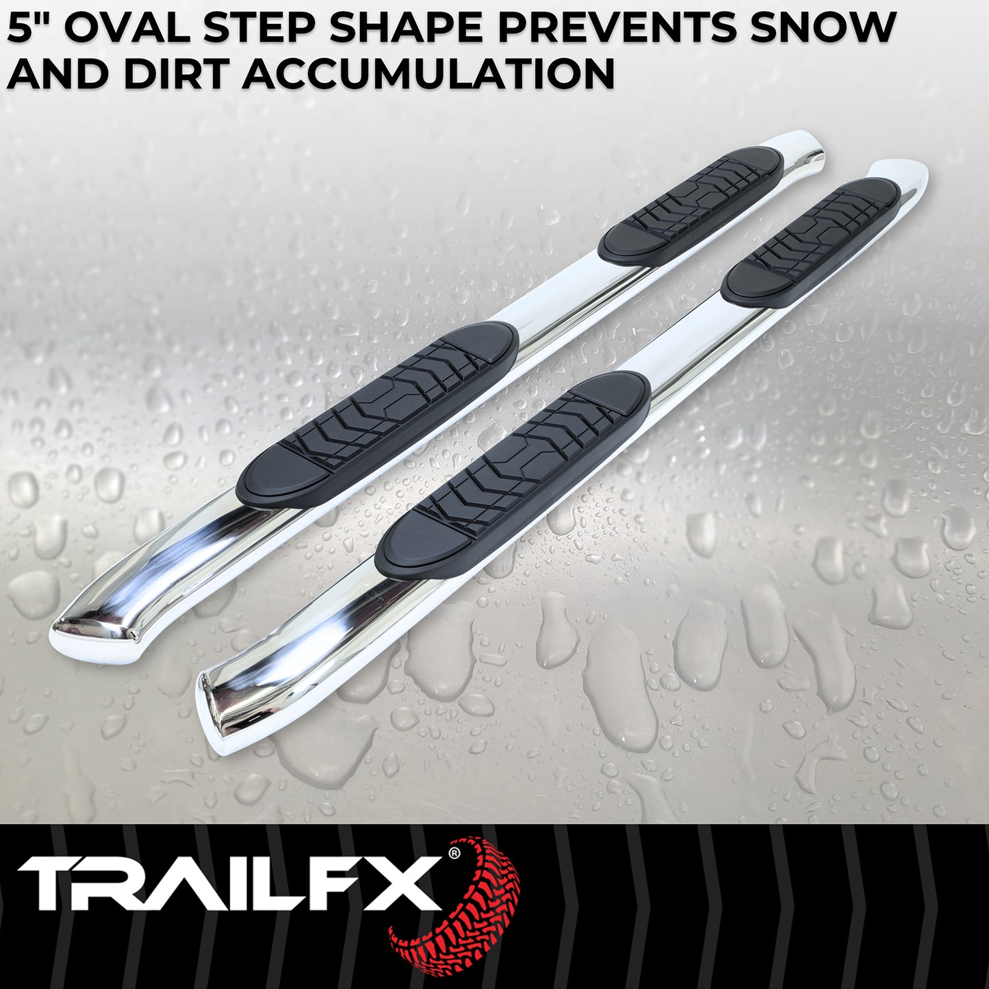 TrailFX 5" Oval Bent Step Nerf Bars W/ Step Pads Polished Stainless Steel For Chevrolet/GMC - A7064S