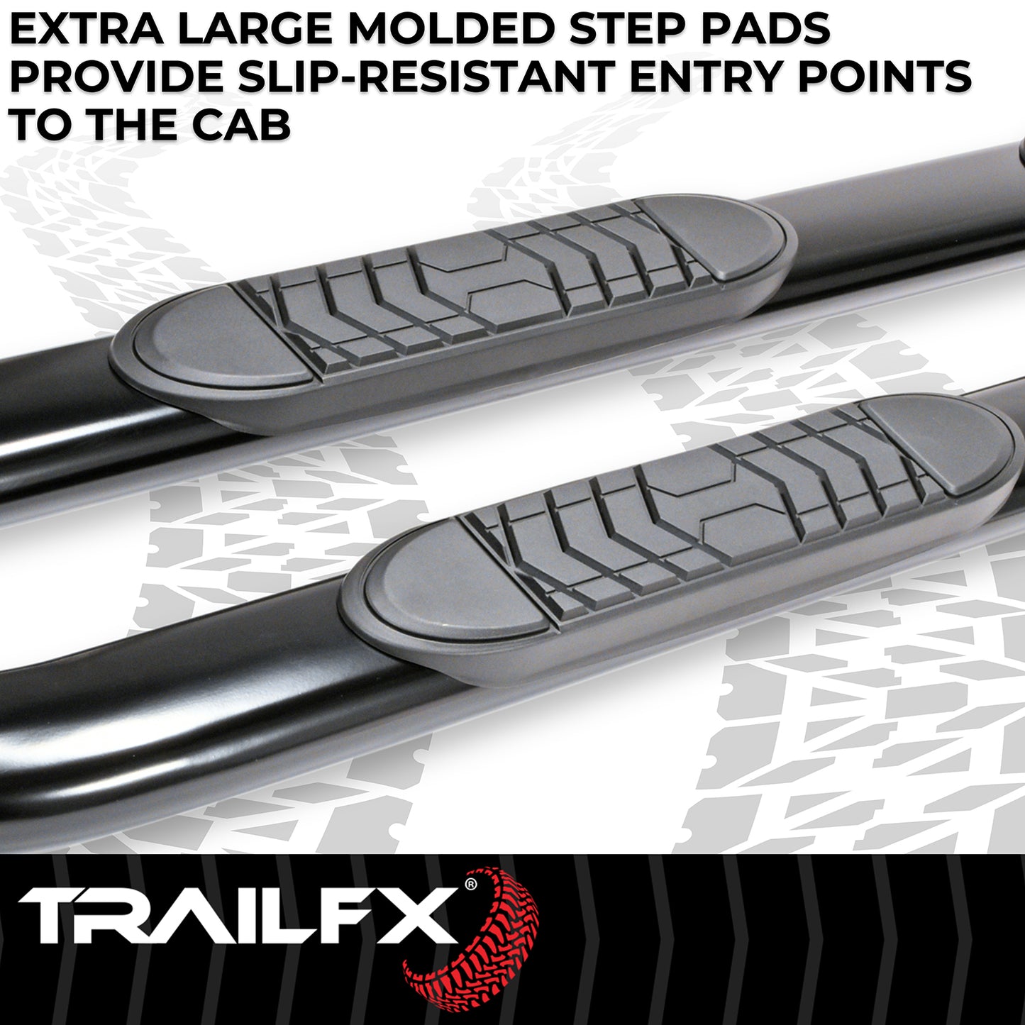 TrailFX 5" Oval Bent Step Nerf Bars W/ Step Pads Black For Chevrolet/GMC - A7066B