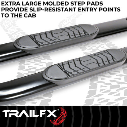 TrailFX 5" Oval Bent Step Nerf Bars W/ Step Pads Black For Chevrolet/GMC - A7066B