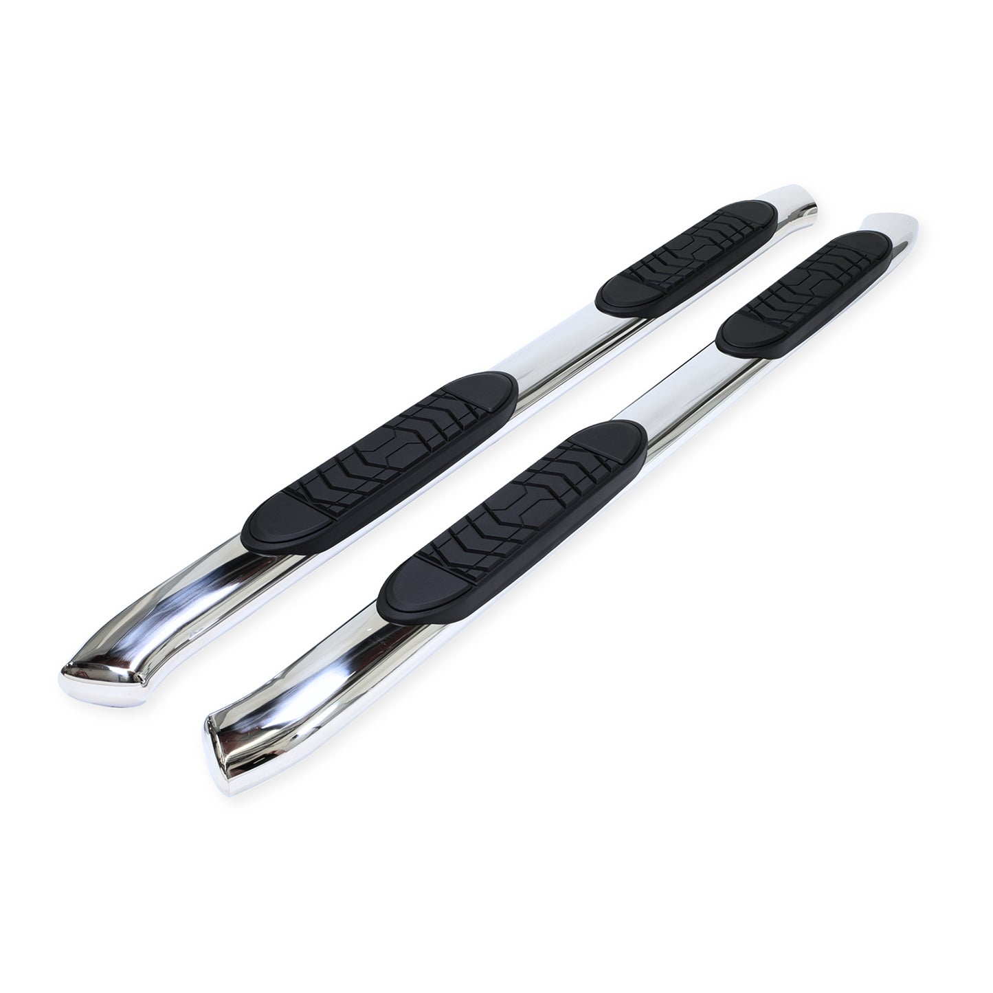 TrailFX 5" Oval Bent Step Nerf Bars W/ Step Pads Polished Stainless Steel For Chevrolet/GMC - A7066S