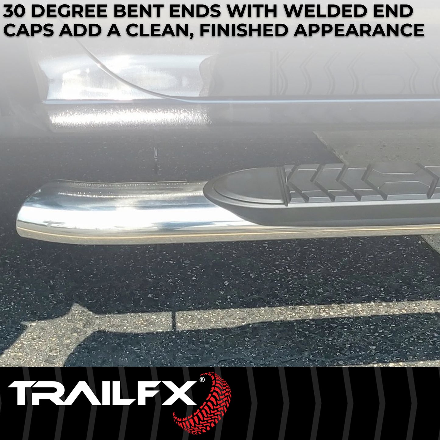 TrailFX 5" Oval Bent Step Nerf Bars W/ Step Pads Polished Stainless Steel For Chevrolet/GMC - A7066S