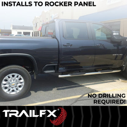 TrailFX 5" Oval Bent Step Nerf Bars W/ Step Pads Polished Stainless Steel For Chevrolet/GMC - A7066S