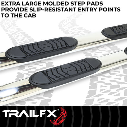 TrailFX 5" Oval Bent Step Nerf Bars W/ Step Pads Polished Stainless Steel For Ford Super Duty - A7080S