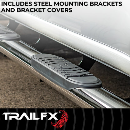 TrailFX 5" Oval Bent Step Nerf Bars W/ Step Pads Polished Stainless Steel For Ford Super Duty - A7080S