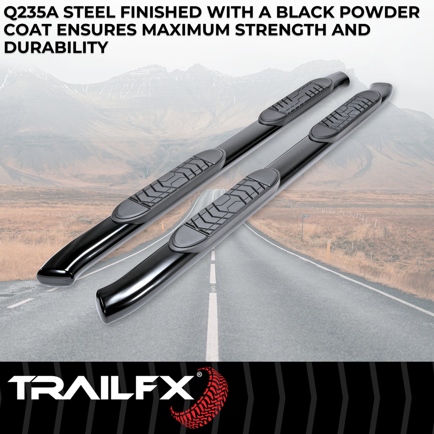 TrailFX 5" Oval Bent Step Nerf Bars W/ Step Pads Black For Chevrolet/GMC - A7086B