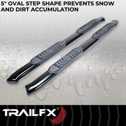 TrailFX 5" Oval Bent Step Nerf Bars W/ Step Pads Black For Chevrolet/GMC - A7086B
