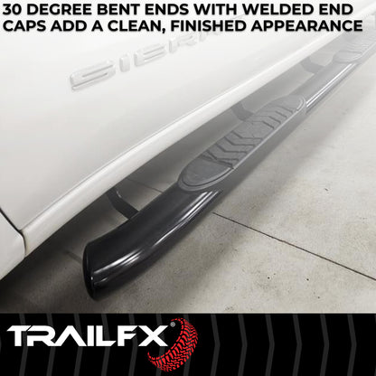 TrailFX 5" Oval Bent Step Nerf Bars W/ Step Pads Black For Chevrolet/GMC - A7086B