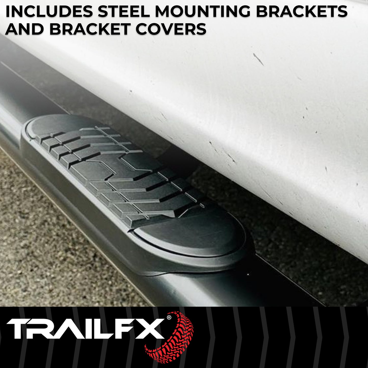 TrailFX 5" Oval Bent Step Nerf Bars W/ Step Pads Black For Chevrolet/GMC - A7086B
