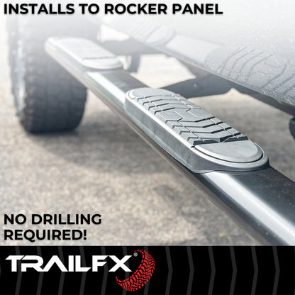 TrailFX 5" Oval Bent Step Nerf Bars W/ Step Pads Black For Chevrolet/GMC - A7086B