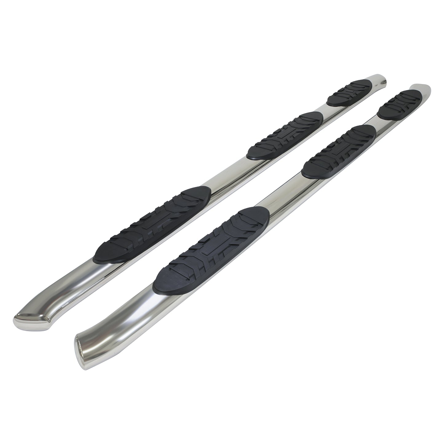TrailFX 5" Oval Straight Wheel-to-Wheel Step Nerf Bars W/ Step Pads Polished Stainless Steel For Chevrolet/GMC - A7088S