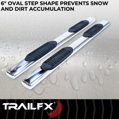 TrailFX 6" Oval Straight Step Nerf Bars W/ Step Pads Polished Stainless Steel For Ford F-150 - A8210S