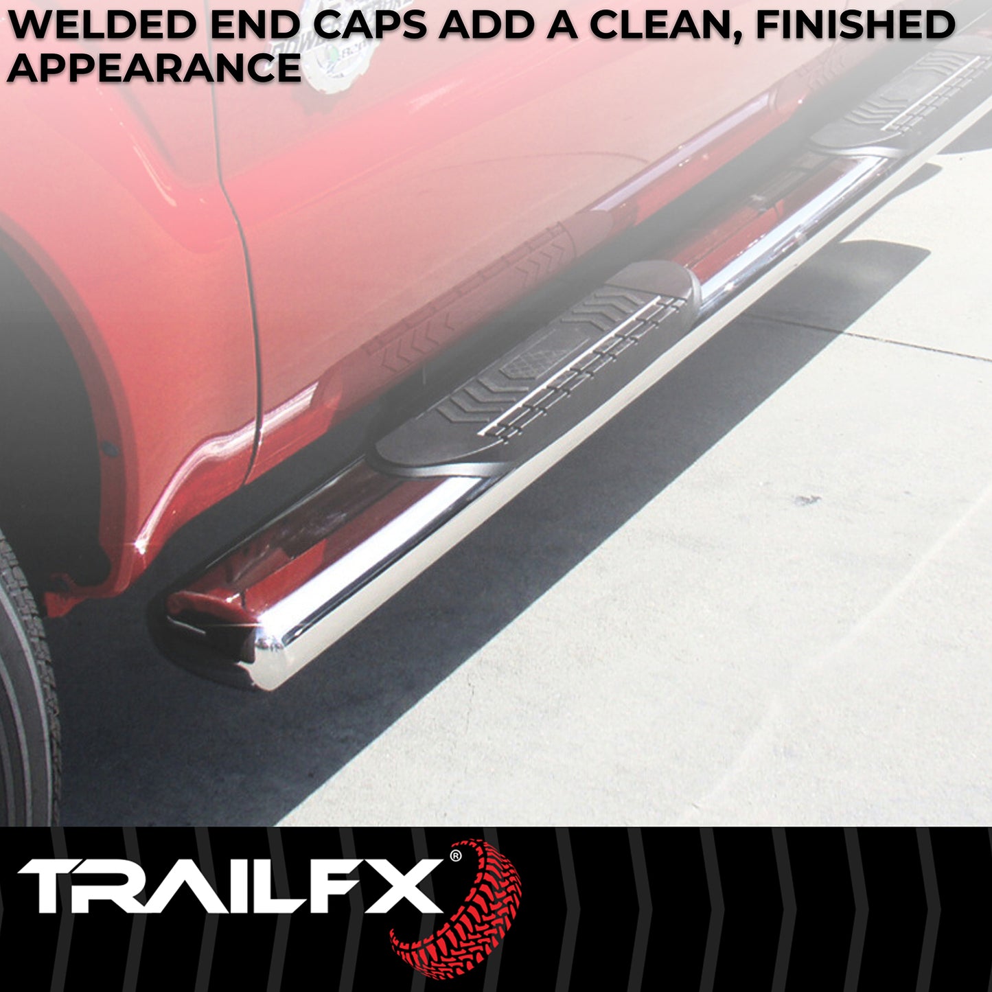 TrailFX 6" Oval Straight Step Nerf Bars W/ Step Pads Polished Stainless Steel For Ford F-150 - A8210S