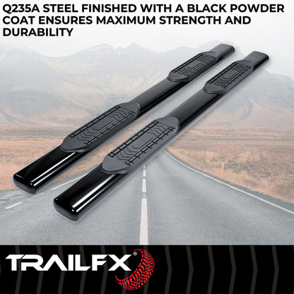 TrailFX 6" Oval Straight Step Nerf Bars W/ Step Pads Black For Chevrolet/GMC - A8221B