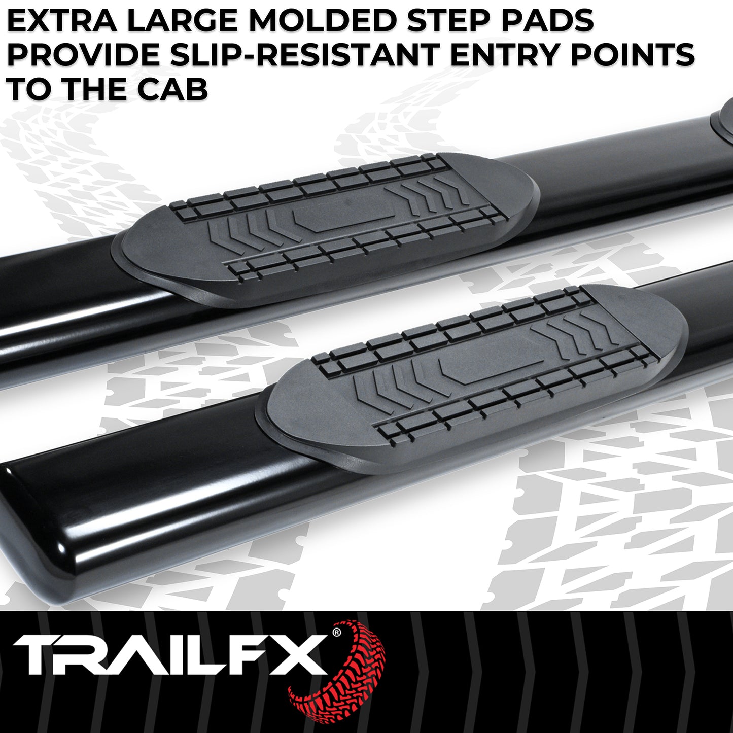 TrailFX 6" Oval Straight Step Nerf Bars W/ Step Pads Black For Chevrolet/GMC - A8221B