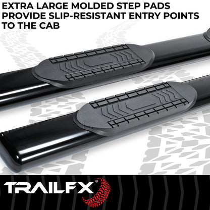 TrailFX 6" Oval Straight Step Nerf Bars W/ Step Pads Black For Chevrolet/GMC - A8221B
