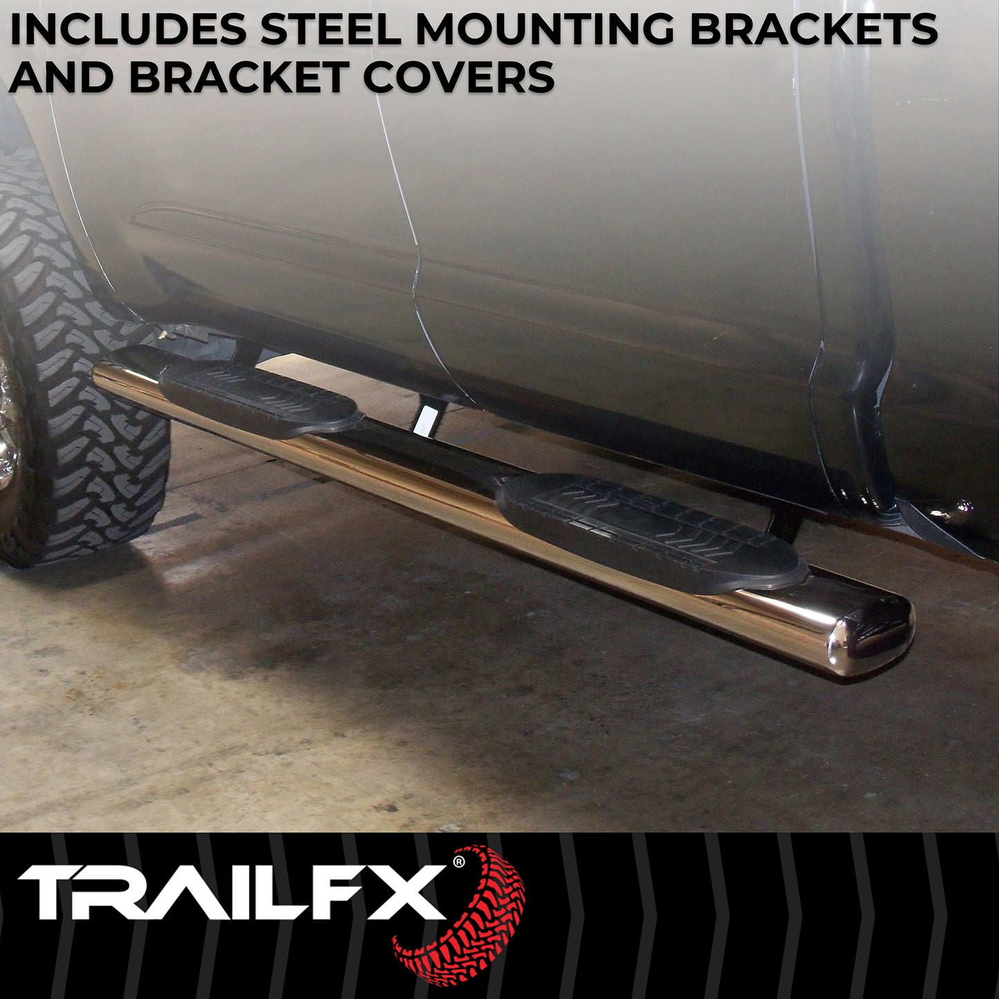 TrailFX 6" Oval Straight Step Nerf Bars W/ Step Pads Polished Stainless Steel For Chevrolet/GMC - A8221S