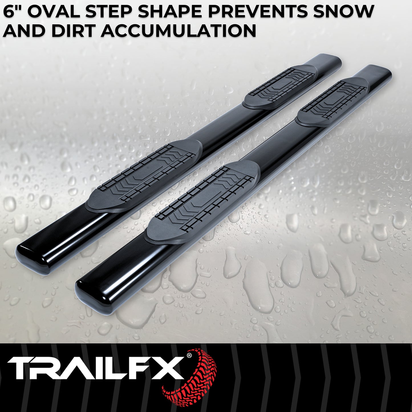 TrailFX 6" Oval Straight Step Nerf Bars W/ Step Pads Black For Ford - A8223B