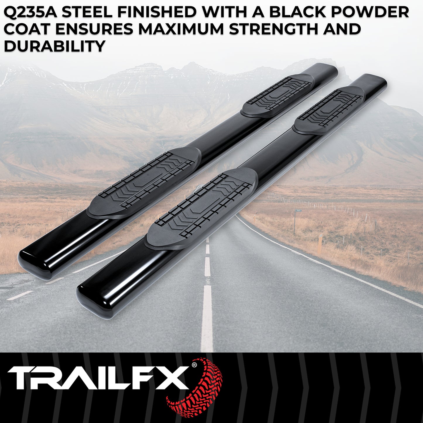 TrailFX 6" Oval Straight Step Nerf Bars W/ Step Pads Black For Ram 1500 - A8249B
