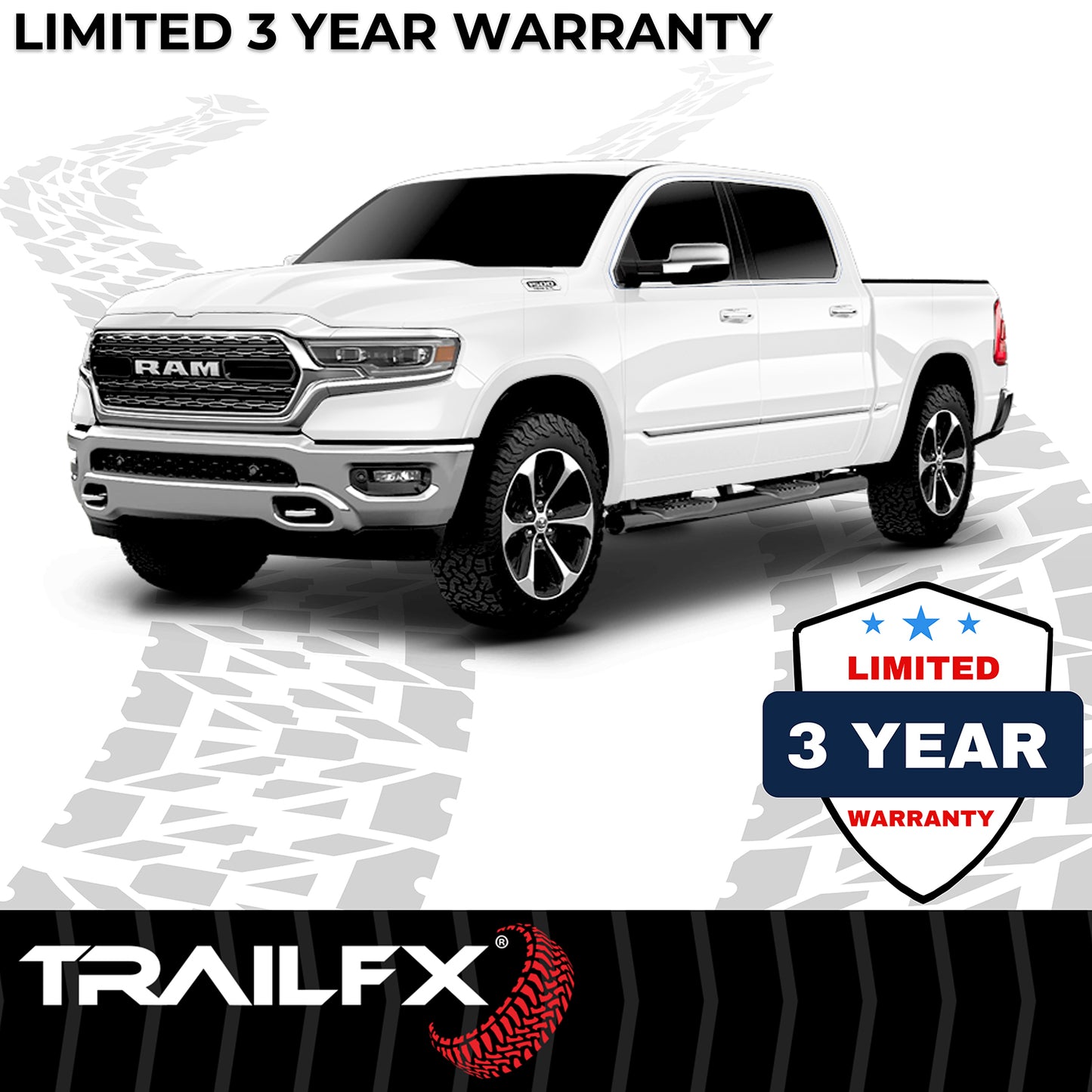 TrailFX 6" Oval Straight Step Nerf Bars W/ Step Pads Black For Ram 1500 - A8249B