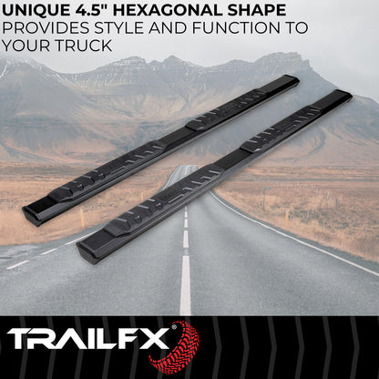 TrailFX 4-1/2" Hexagonal Step Nerf Bars W/ Step Pads Black For GM Colorado/Canyon - AL4001B