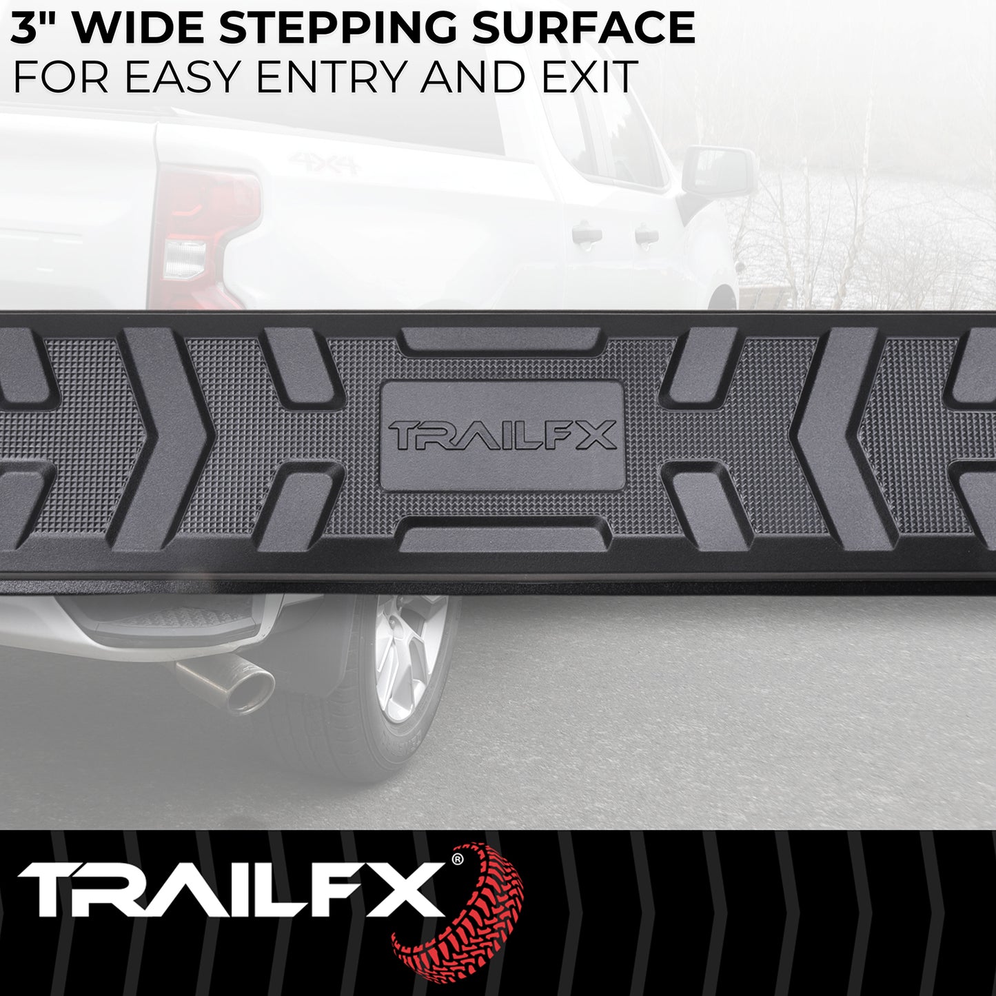 TrailFX 4-1/2" Hexagonal Step Nerf Bars W/ Step Pads Black For GM Colorado/Canyon - AL4001B