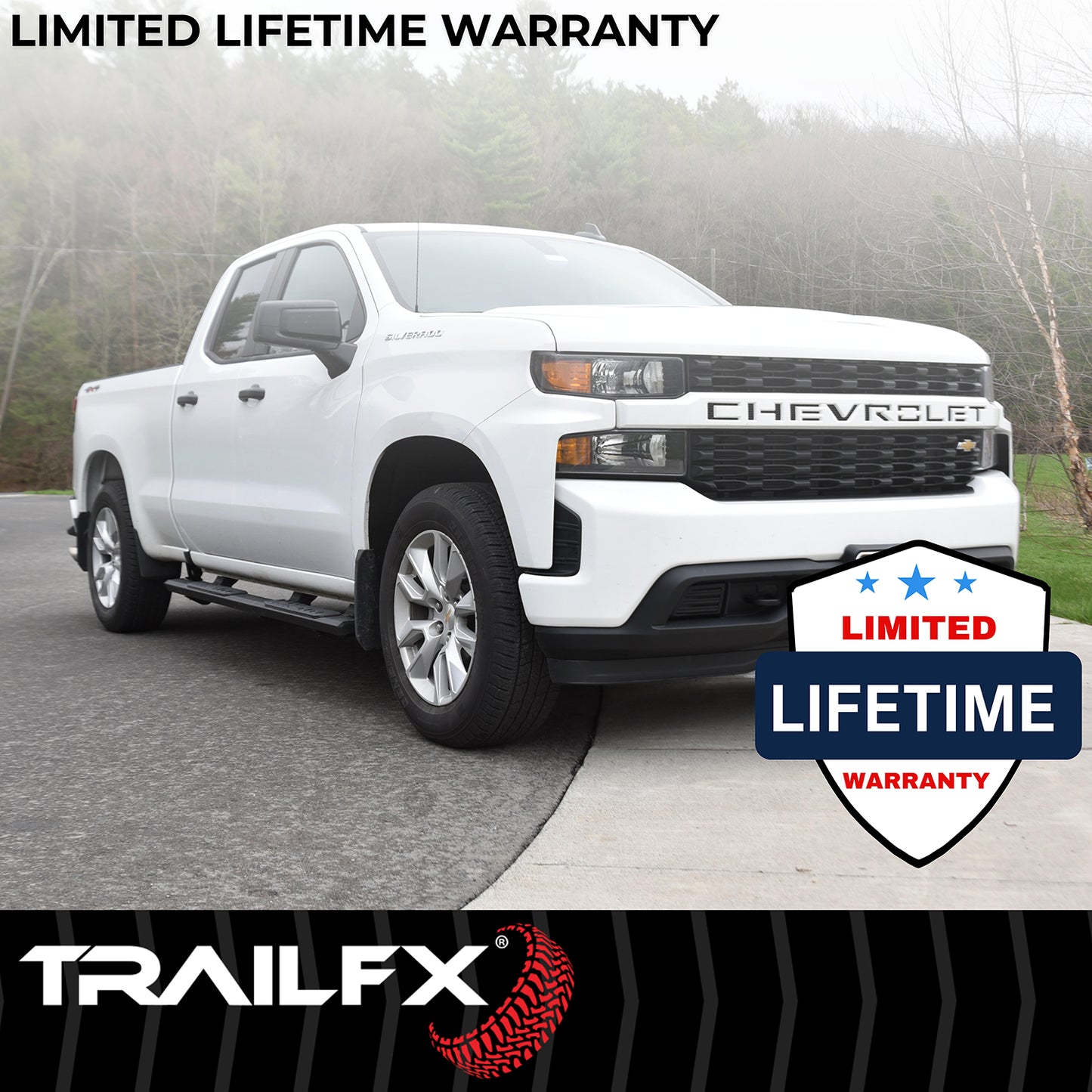 TrailFX 4-1/2" Hexagonal Step Nerf Bars W/ Step Pads Black For GM Colorado/Canyon - AL4001B