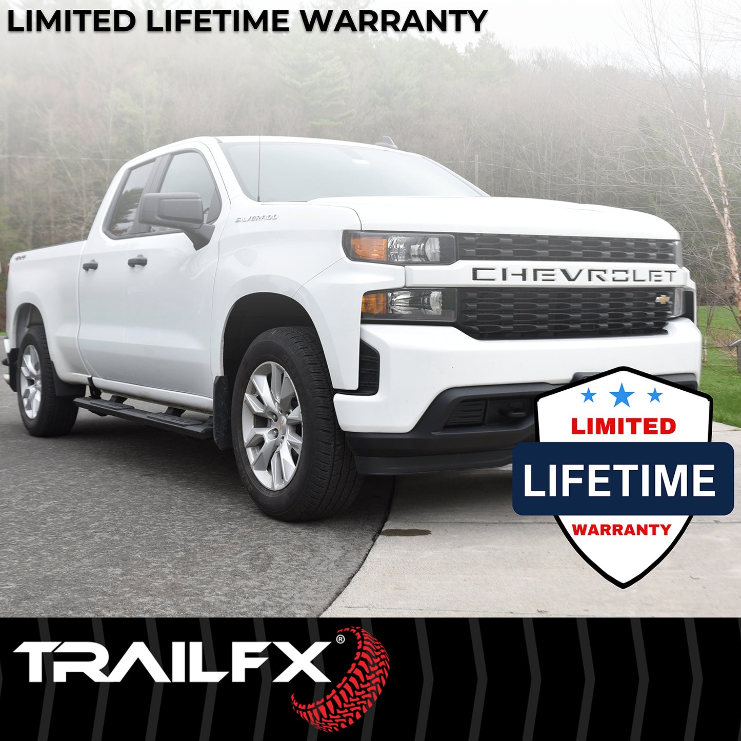 TrailFX 4-1/2" Hexagonal Step Nerf Bars W/ Step Pads Black For GM Colorado/Canyon - AL4002B