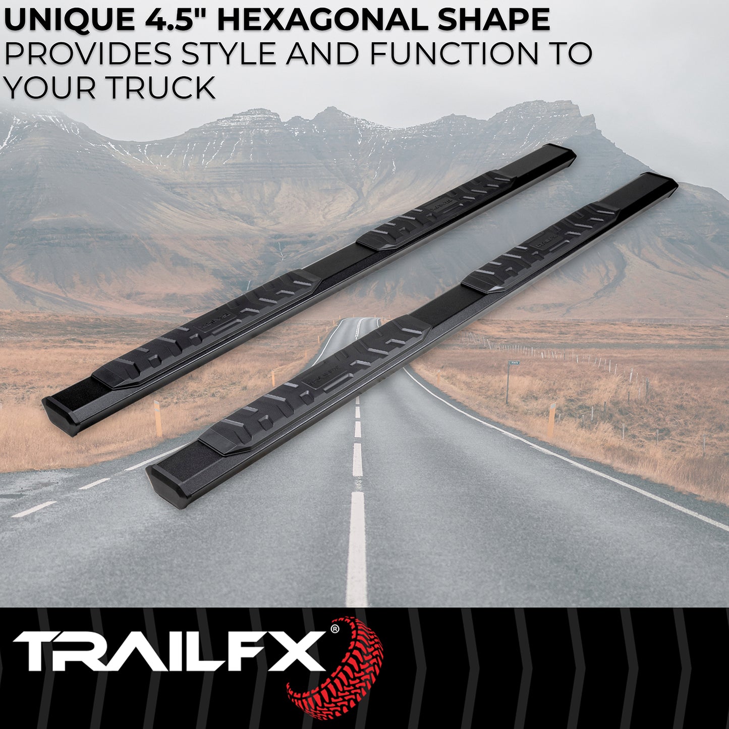TrailFX 4-1/2" Hexagonal Step Nerf Bars W/ Step Pads Black For Chevrolet/GMC - AL4003B