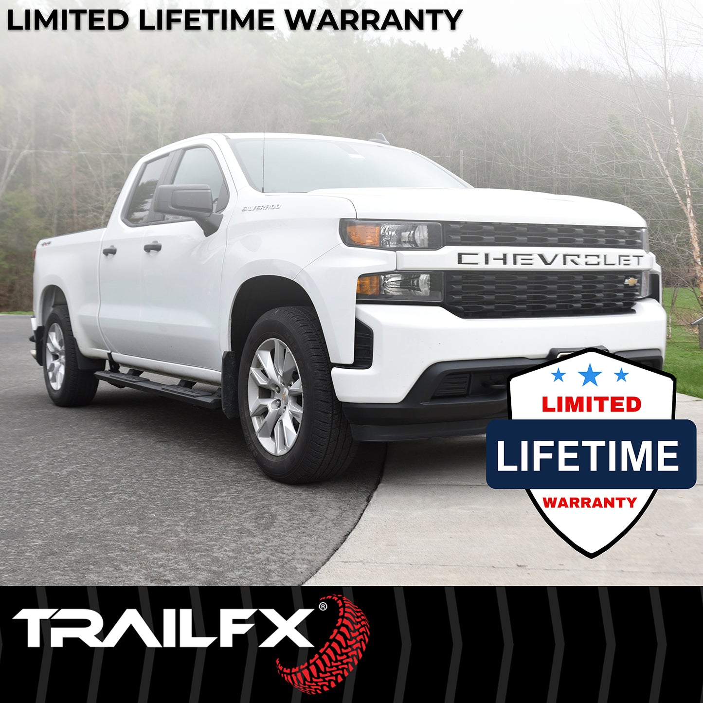 TrailFX 4-1/2" Hexagonal Step Nerf Bars W/ Step Pads Black For Chevrolet/GMC - AL4003B