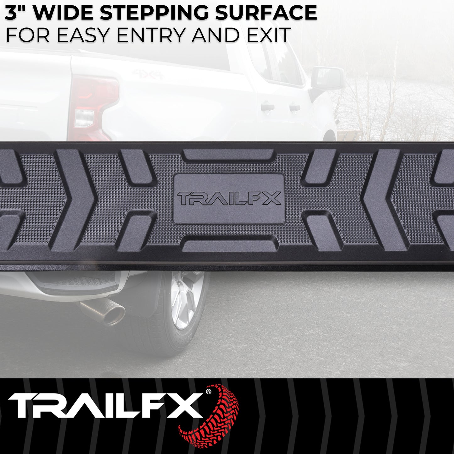 TrailFX 4-1/2" Hexagonal Step Nerf Bars W/ Step Pads Black For Chevrolet/GMC - AL4004B