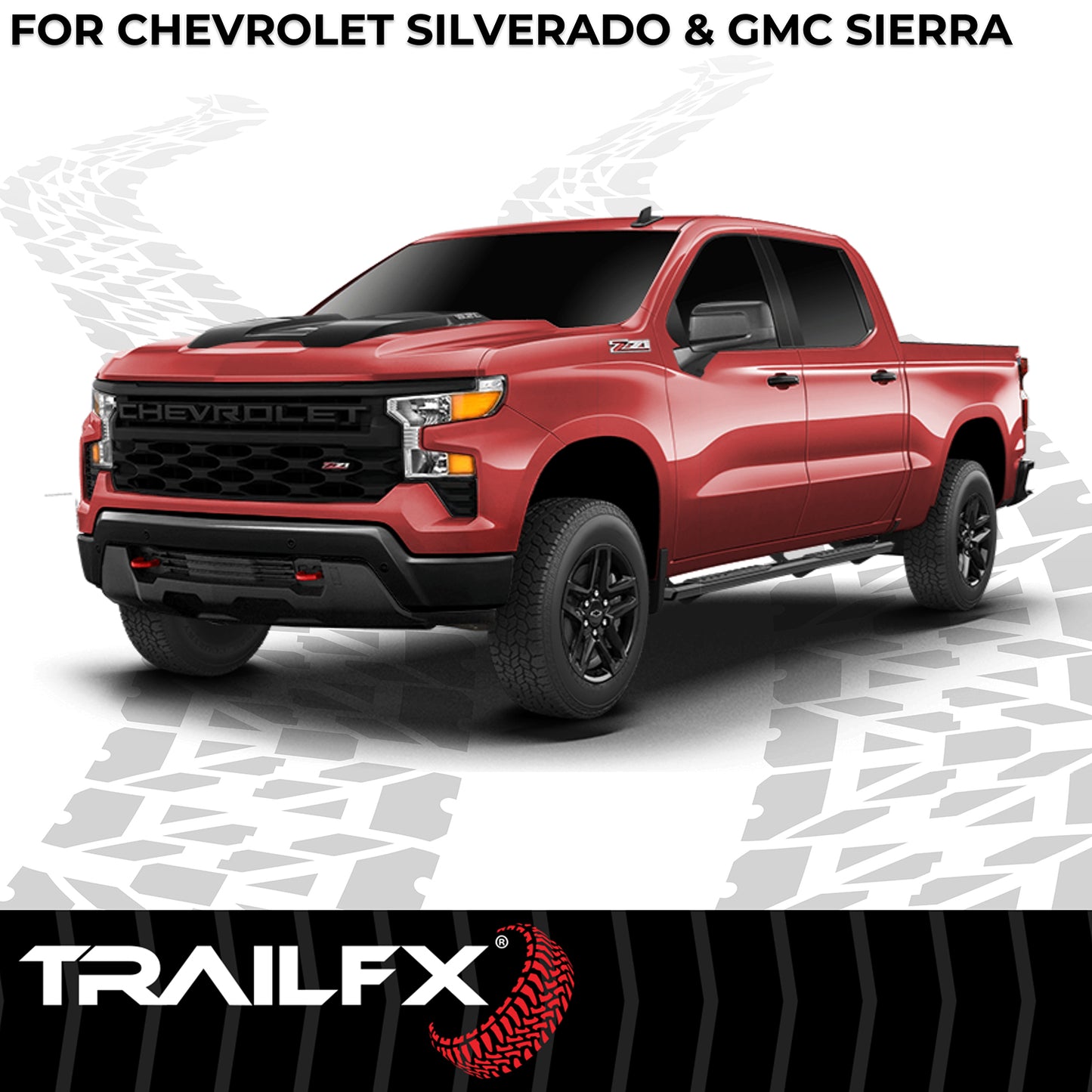 TrailFX 4-1/2" Hexagonal Step Nerf Bars W/ Step Pads Black For Chevrolet/GMC - AL4005B