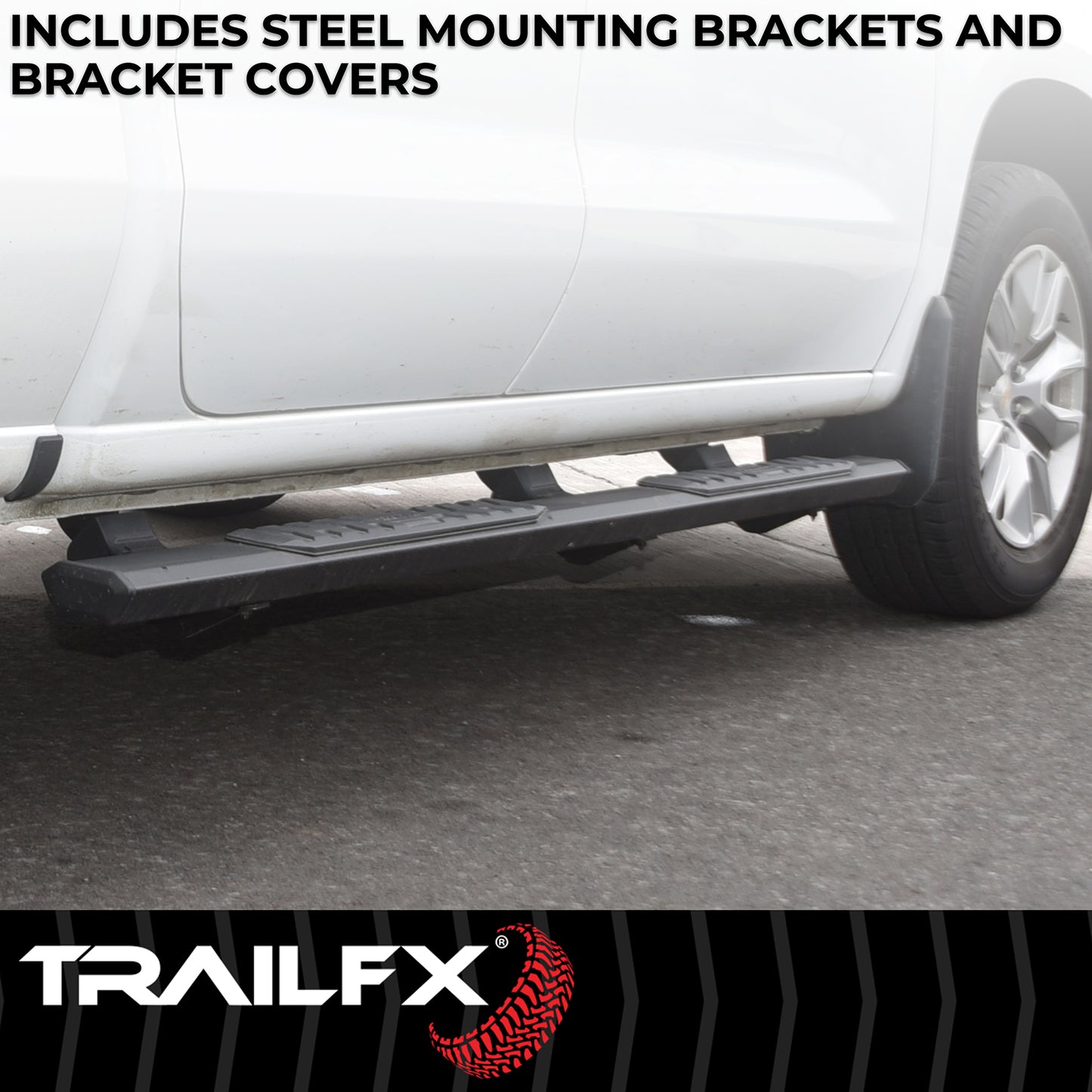 TrailFX 4-1/2" Hexagonal Step Nerf Bars W/ Step Pads Black For Chevrolet/GMC - AL4005B