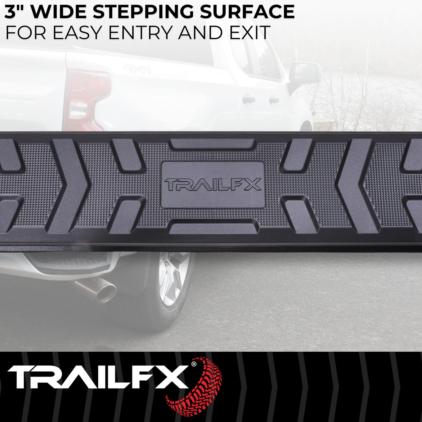TrailFX 4-1/2" Hexagonal Step Nerf Bars W/ Step Pads Black For Chevrolet/GMC - AL4006B