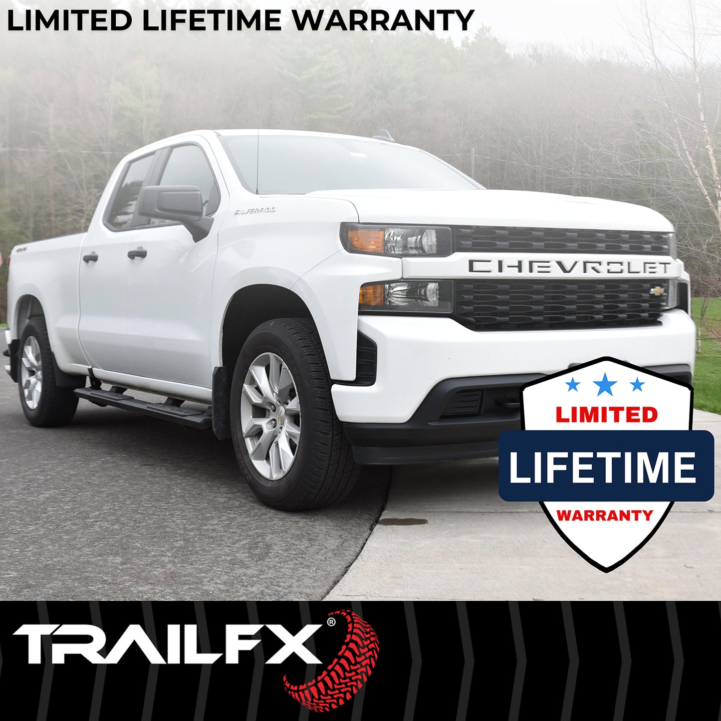 TrailFX 4-1/2" Hexagonal Step Nerf Bars W/ Step Pads Black For Chevrolet/GMC - AL4006B
