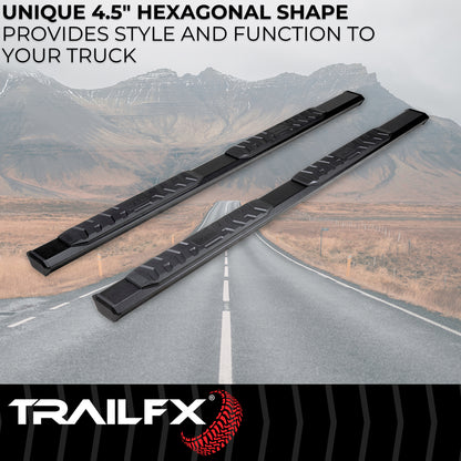 TrailFX 4-1/2" Hexagonal Step Nerf Bars W/ Step Pads Black For Ford F-150/F-250 Super Duty/F-350 Super Duty - AL4011B