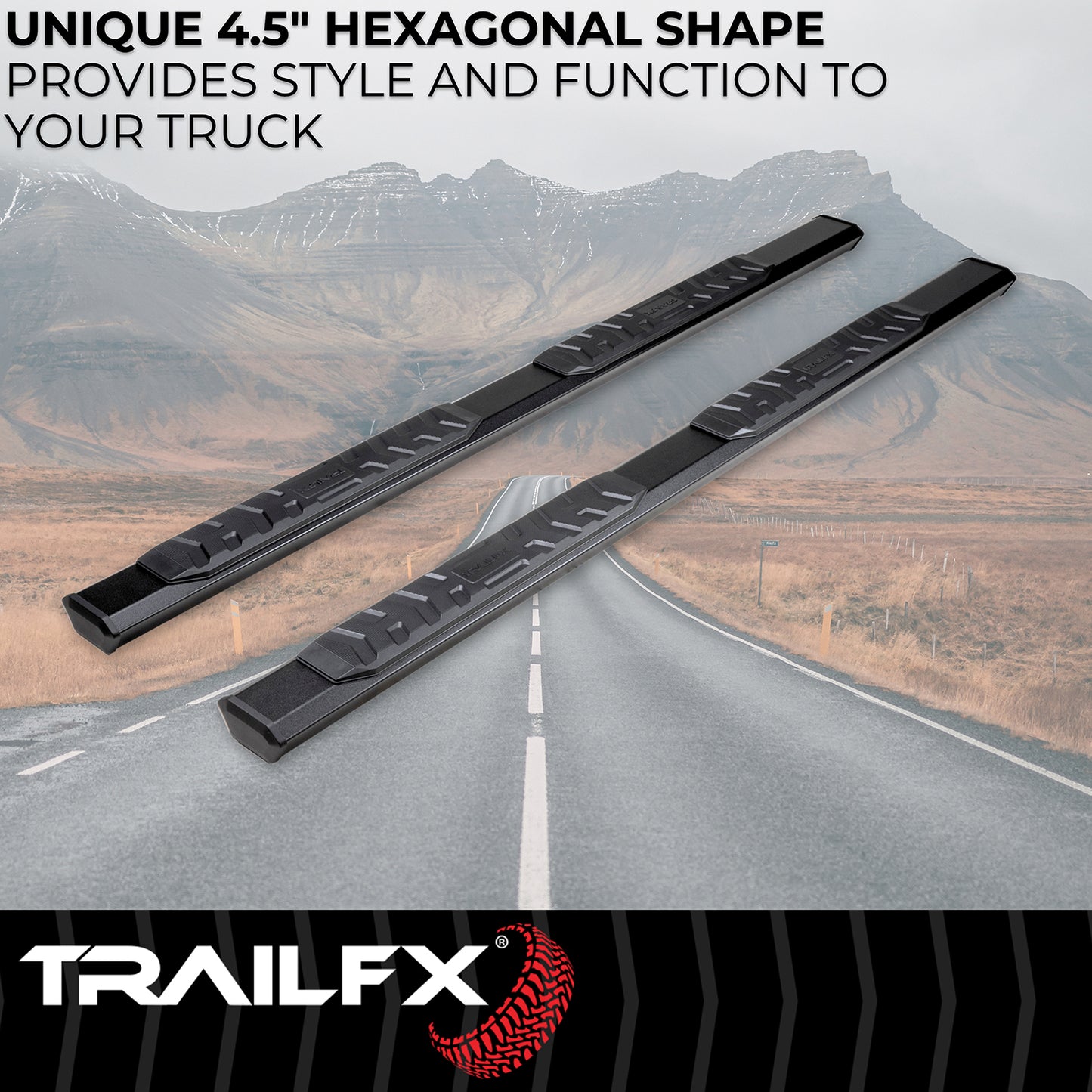 TrailFX 4-1/2" Hexagonal Step Nerf Bars W/ Step Pads Black For Toyota Tacoma - AL4016B