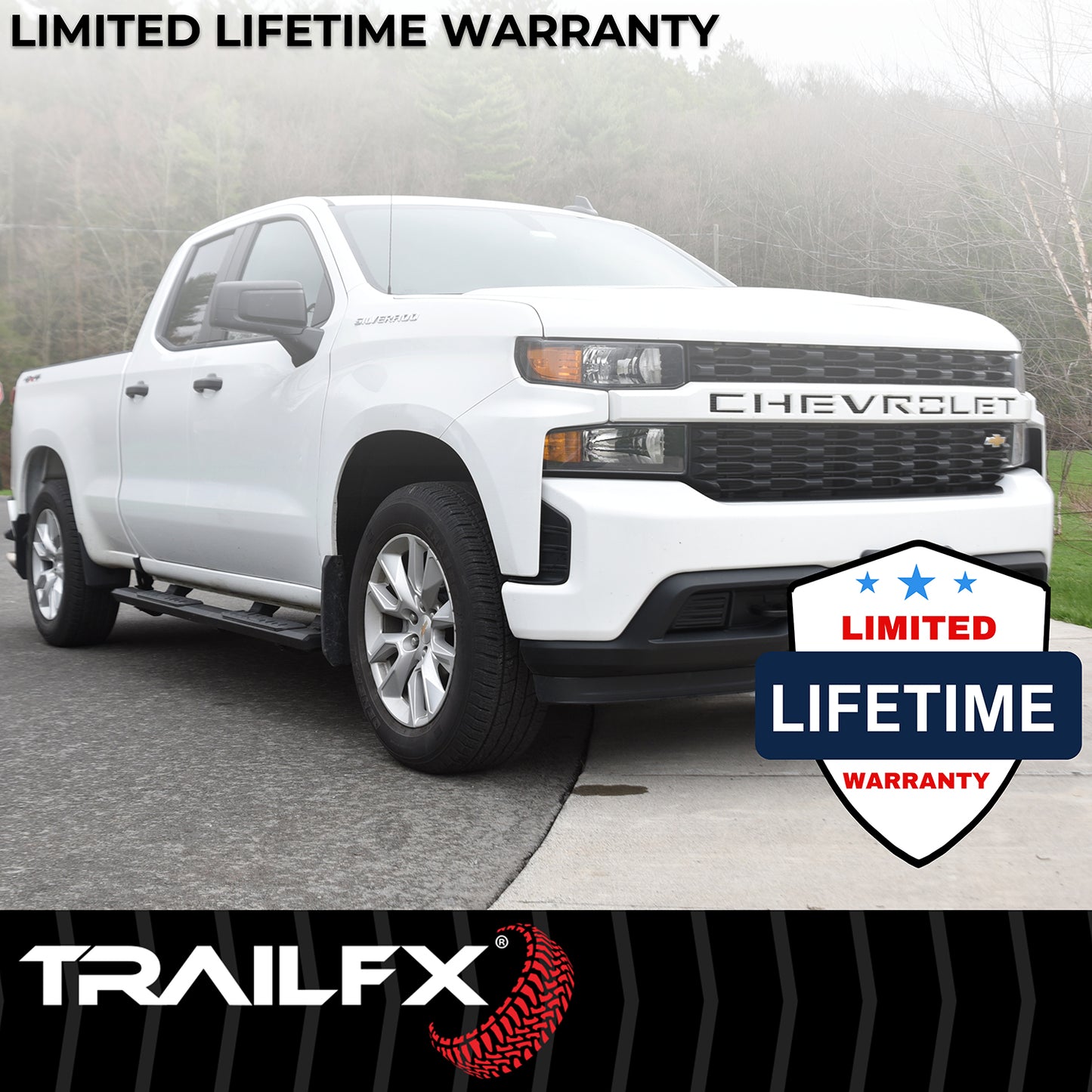 TrailFX 4-1/2" Hexagonal Step Nerf Bars W/ Step Pads Black For Ford Maverick - AL4020B