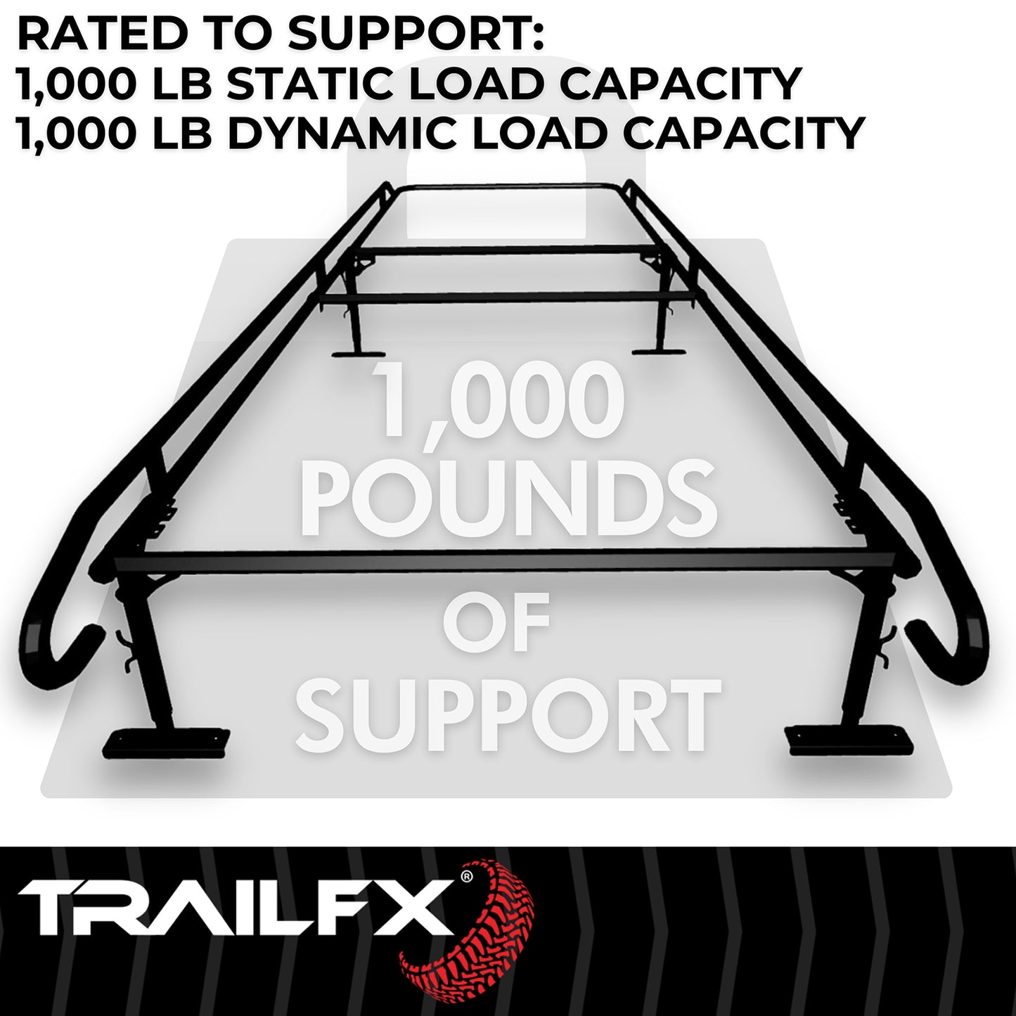 TrailFX Ladder Rack 1500 Lb Cap Multi-Fit Black Steel - FCLR008B