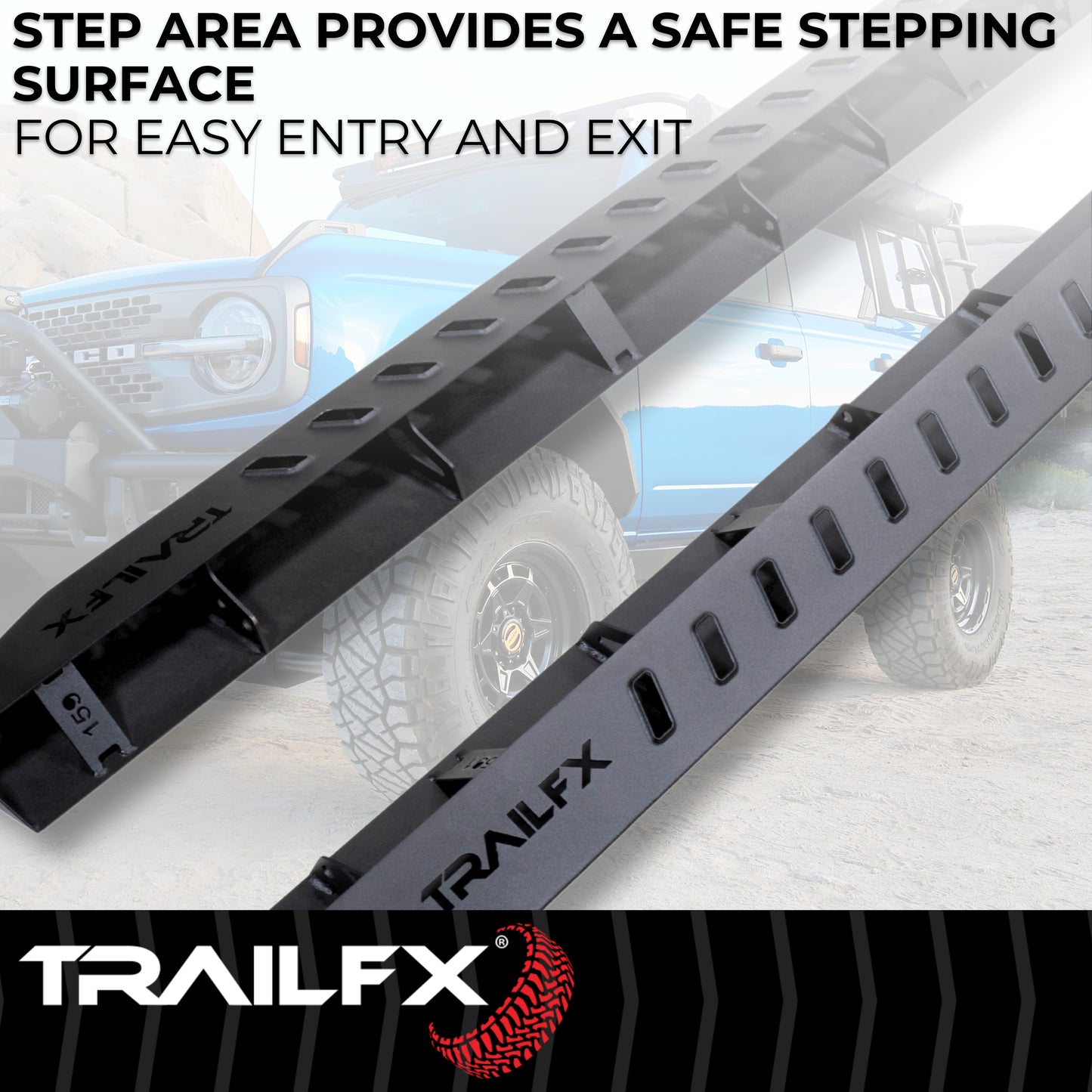 TrailFX Triangular Running Board Black Matte Steel For Ford - ORB014