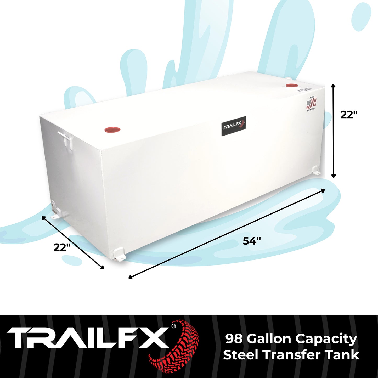 TrailFX 98 Gallon Steel Rectangle Transfer Tank - White - 21098SW