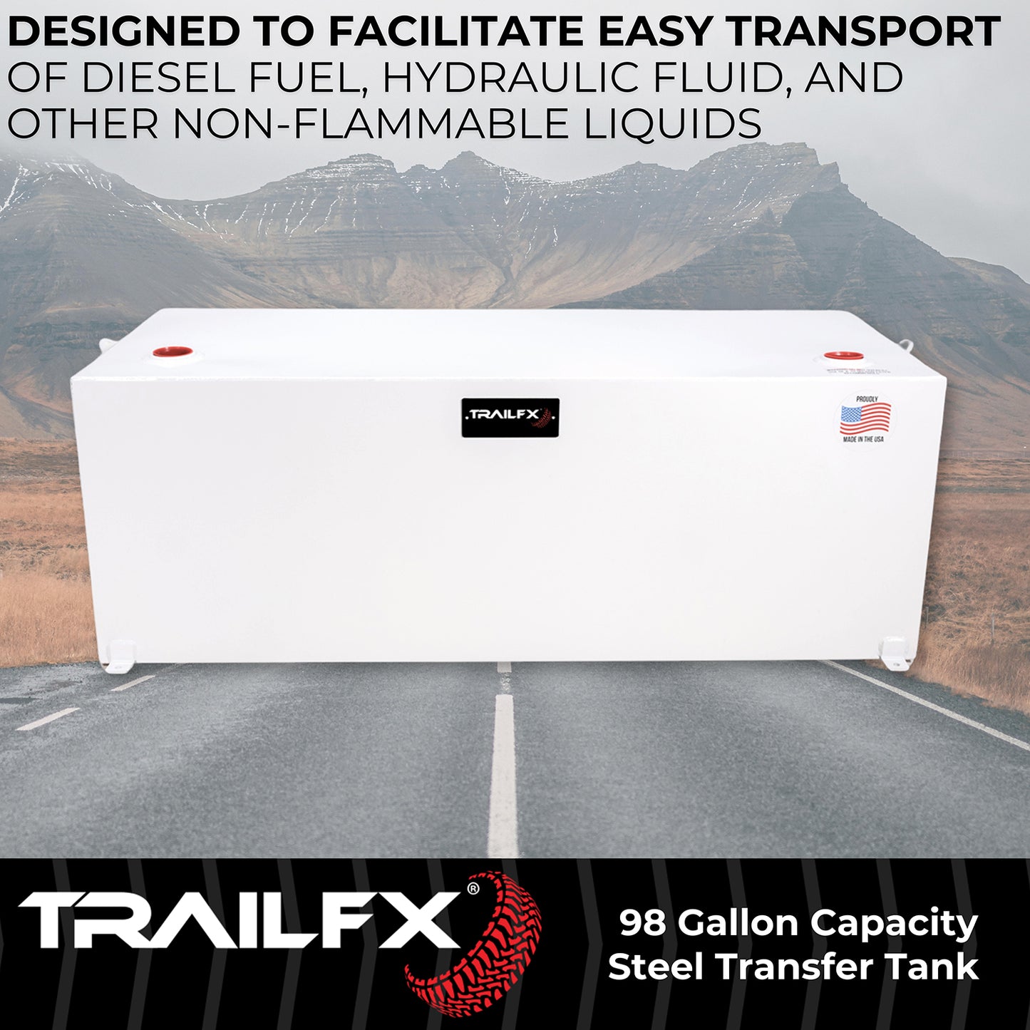 TrailFX 98 Gallon Steel Rectangle Transfer Tank - White - 21098SW