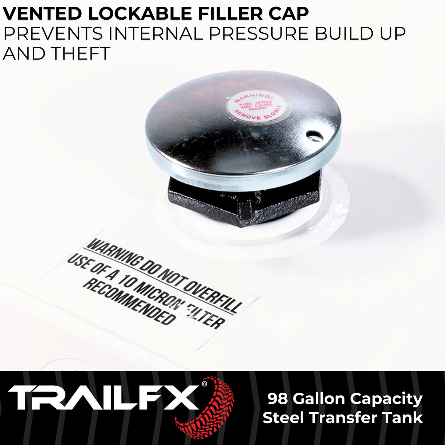 TrailFX 98 Gallon Steel Rectangle Transfer Tank - White - 21098SW